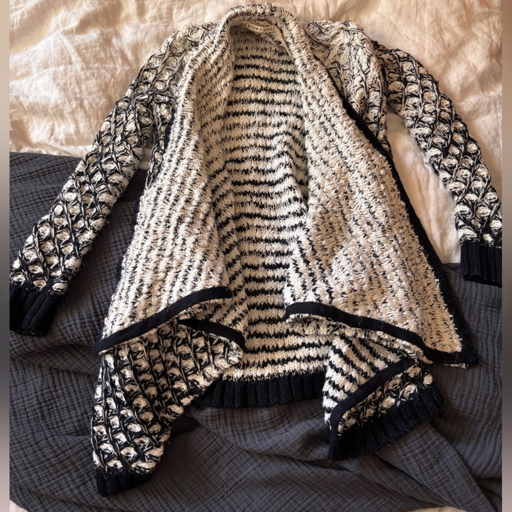 Cozy Black & Cream Open-Front Knit Sweater